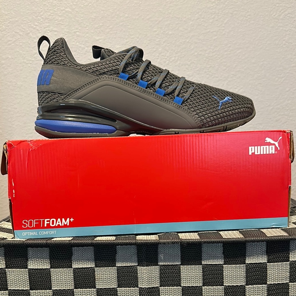PUMA Men's Charcoal and Royal Blue Athletic Shoes